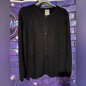 NEW Vocal Black Button-Front Cardigan with Subtle Sparkle- Large